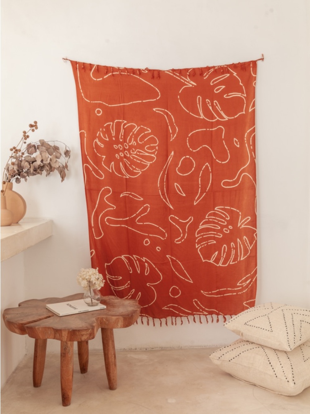 Rust Orange Botanical Print Wall Hanging Tapestry